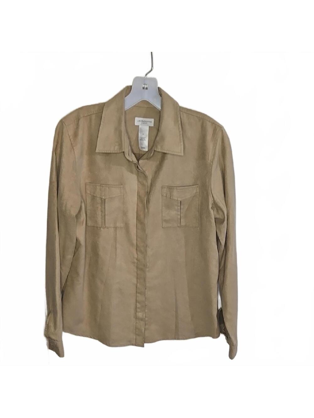 Liz Claiborne Lizsport Beige Polyester Button-Up Shirt Medium